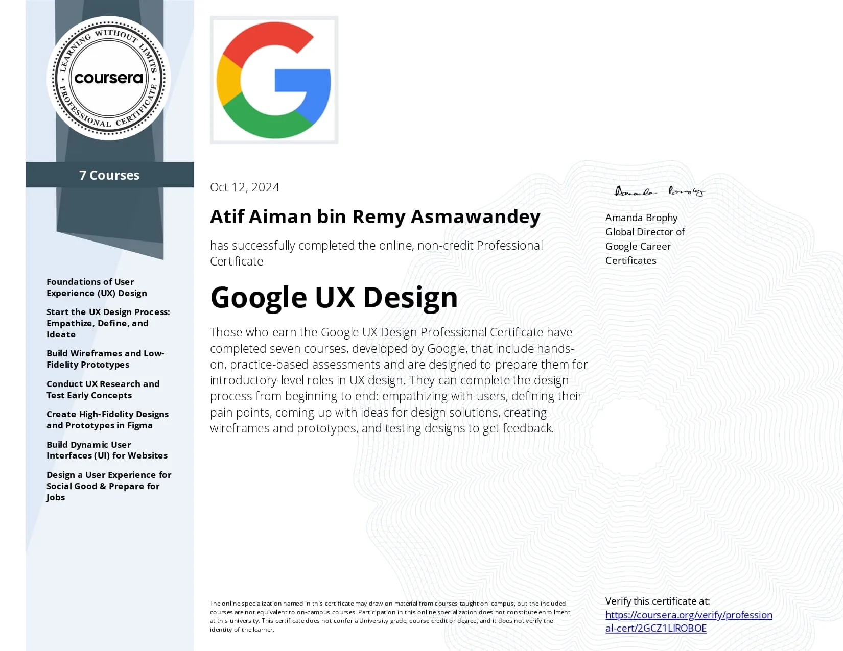 Certificate of Google UX Design